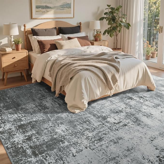 8x10 Ft Large Area Rugs for Living Room, Soft Non-Slip Washable Rugs Modern Abstract Pattern Carpet for Bedroom Indoor Floor Nursery Home Decor (Grey)