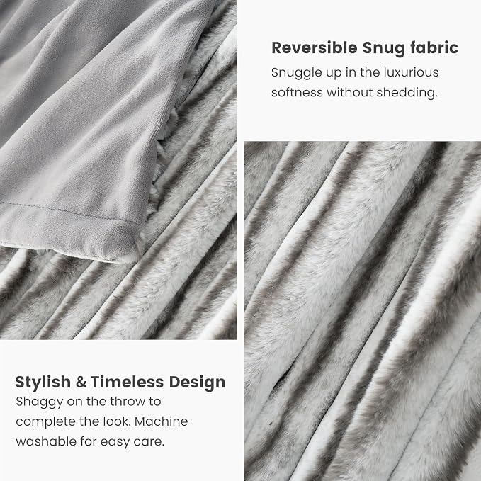 Cozy Bliss Faux Fur Throw Blanket for Couch, Cozy Warm Plush Striped Blanket for Sofa Bedroom Living Room,60 * 80 Inches Grey