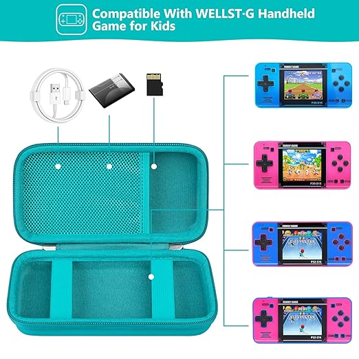 Supmay Carrying Case Compatible with WELLST·G/ for GuaiyeyeAP Handheld Game for Kids -Preloaded 220 Retro Video Games, Portable Gaming Player Storage Holder Travel Bag with Mesh Pocket, Green