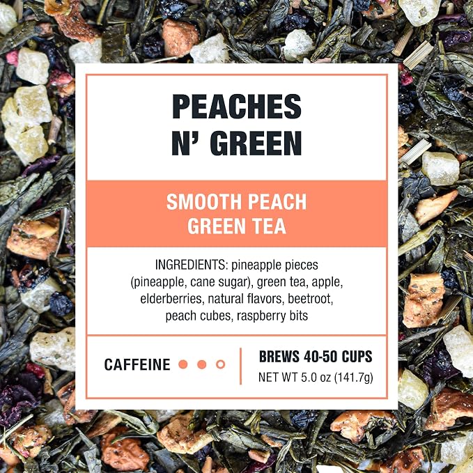 Tiesta Tea - Peaches N’ Green, Loose Leaf, Smooth Peach Green Tea, Premium Blend, Medium Caffeinated, Make Hot or Iced & Brews Up to 50 Cups, 5 Ounce Refillable Tin
