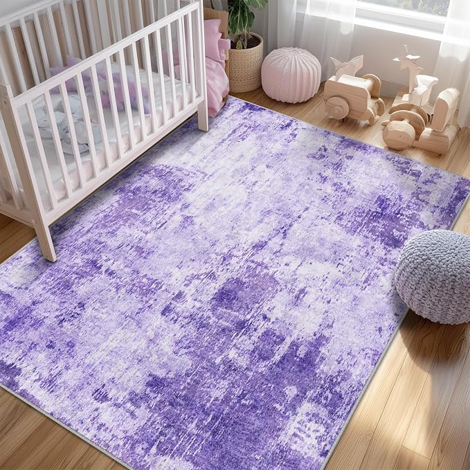 RELEANY Washable 8'x10' Abstract Area Rug for Living Room Purple | carpet for bedroom, kitchen, office, hallway and entryway, printed pattern, non-slip, soft, stain-resistant, easy to clean