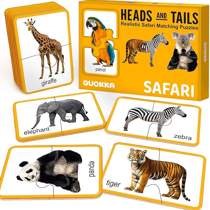 QUOKKA Toddler Puzzles Ages 2-4 – 100% Self-Correcting 16 Realistic Matching Wild Animals – Educational Toddler Puzzles Ages 1-3 with 32 Pieces - Memory Matching Games for 3-5 Years Old Boys and Girls