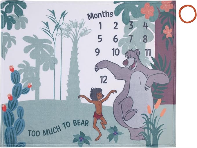 NoJo Disney Jungle Book Green and White Too Much to Bear Super Soft Photo Op Milestone Baby Blanket