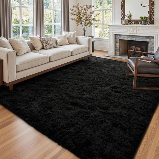 7x10 Ft Extra Large Shag Rugs for Living Room, Ultra Soft Fluffy Furry Area Rugs for Bedroom Indoor Floor, Aesthetic Carpet for Kids Home Decor (Black)