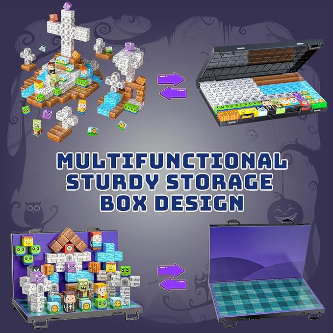 Magnetic Blocks, Magnetic Building Blocks for Kids, Stacking Mine Block with Storage Box, Montessori Sensory Constructions Toys for Boys Girls Age 3 4 5 6 7 8 9 10 Halloween Christmas Birthday Gifts