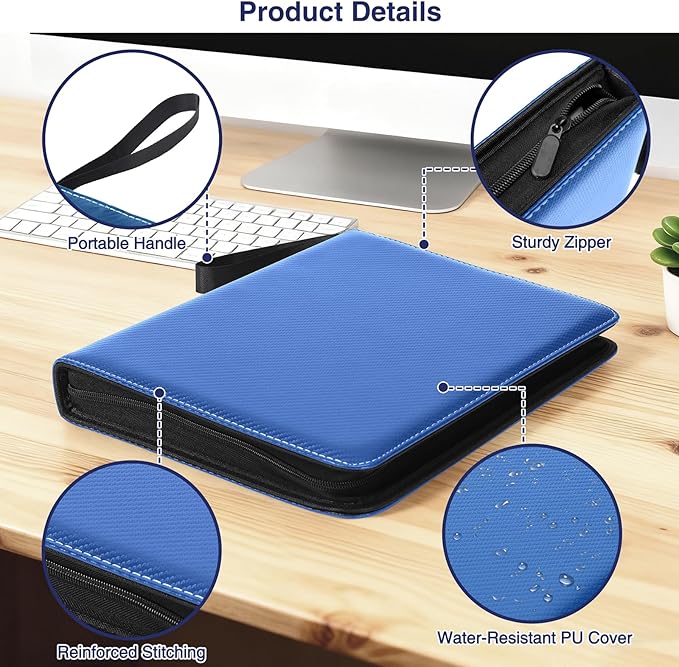 MAXECHO 9 Pocket Trading Card Binder, 1008 Pockets in 56 Removable Double-Sided Sleeves, PU Zip Card Collection Storage Organizer Album for Baseball, MTG, TCG, Sports. Blue