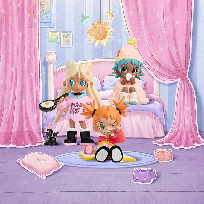 POP MART Lil Peach Riot Sleepover Series Blind Box Figures, Random Design Action Figures Collectible Toys Home Decorations, Holiday Birthday Gifts for Girls and Boys, Single Box