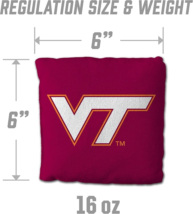 YouTheFan Officially-Licensed NCAA Set of 4 Cornhole Bags - All Weather Regulation 6” x 6” Size - 16oz Weight - Designed in USA