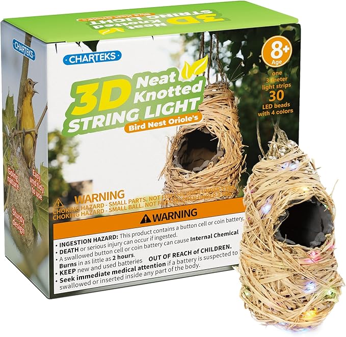 CHARTEKS Bird Nest Craft Kit with LED String Lights - DIY Nature Arts and Crafts STEM Project for Kids & Adults, Creative Home Decor Gift for Boys Girls Ages 8-12