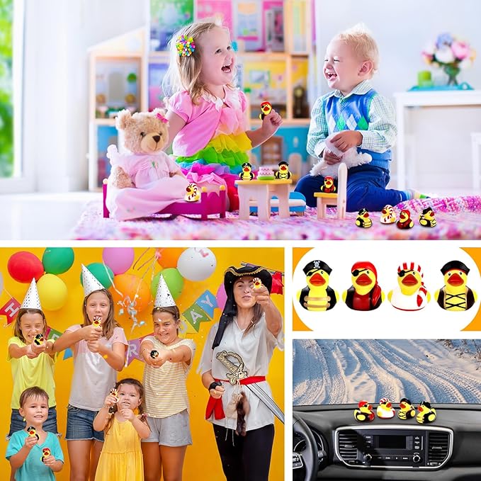 Lewtemi 36 Pcs 2 Inch Mini Pirate Rubber Ducks Cruise Ducks for Hiding with Tags Cute Yellow Decor Bathtub Pool Pirate Party Favors for Carnival Supplies Birthday Party Favor Gifts