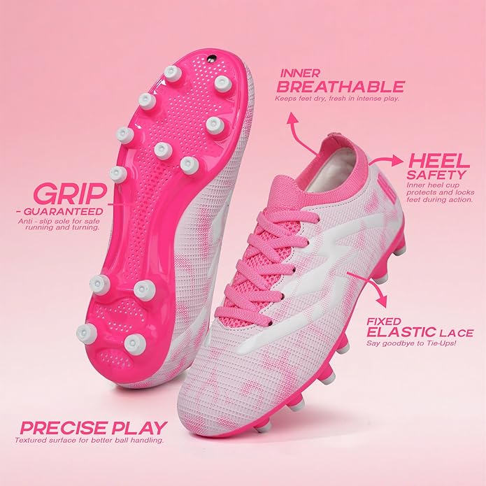 brooman Kids Firm Ground Soccer Cleats Boys Girls Football Shoes with Shin Guards and Soccer Socks