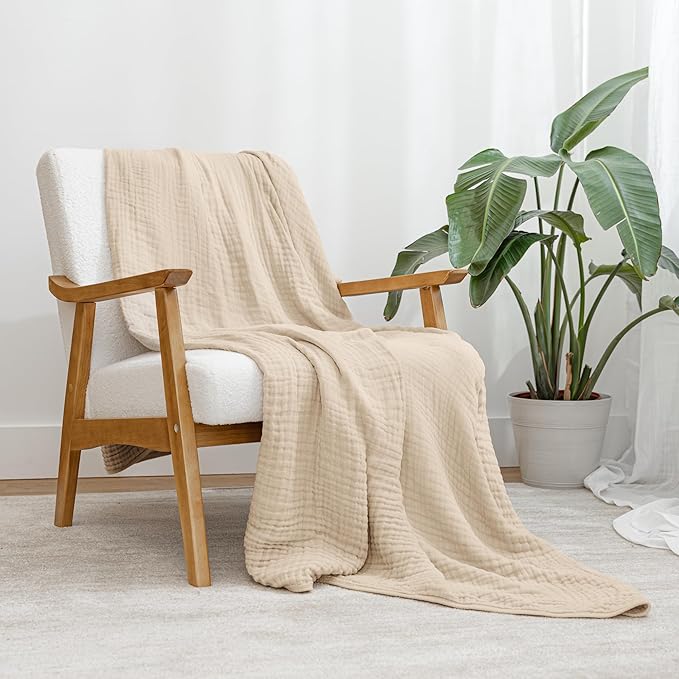Comfy Cubs Adult Muslin Blanket 90x66” Twin Swaddle Blankets, Sand | 6 Layer Soft, Breathable & Lightweight Muslin Adult Blanket - Machine Washable & Designed in the US Bedding for All Seasons