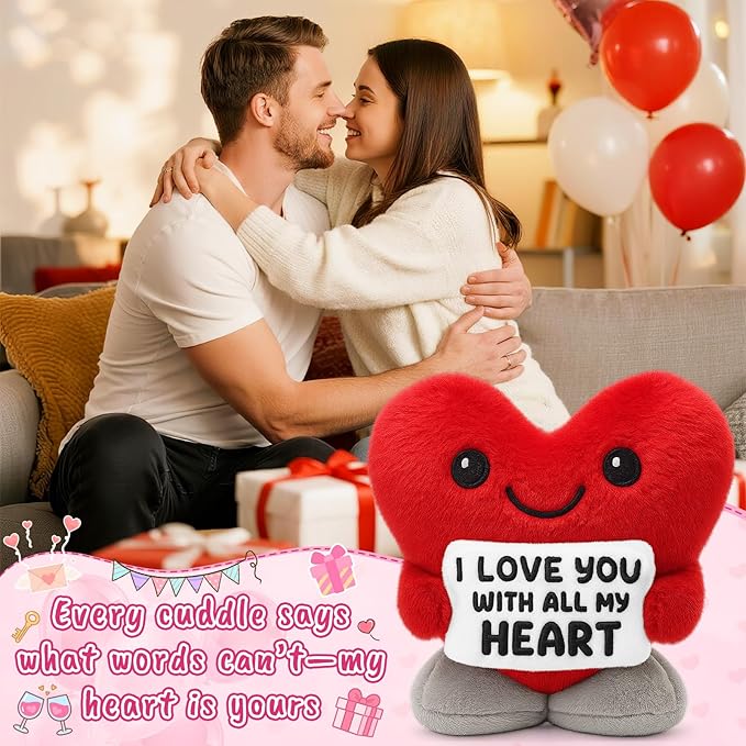 I Love You Anniversary Engagement Wedding Valentines for Men Women Couples Wife Husband Boyfriend Girlfriend Christmas To My Love Decor Red Heart Gifts for Him Her Fluffy Stuffed Animal- 5.7inch