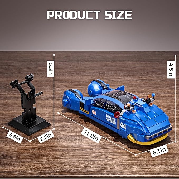 Police Spinner Car Building Set with Stand, Sports Car Blocks Toy, Compatible with Lego, Play and Display Car Building Kit, Ideals Gifts for Fans, Teens and Adults, Ages 12+ (988PCS)