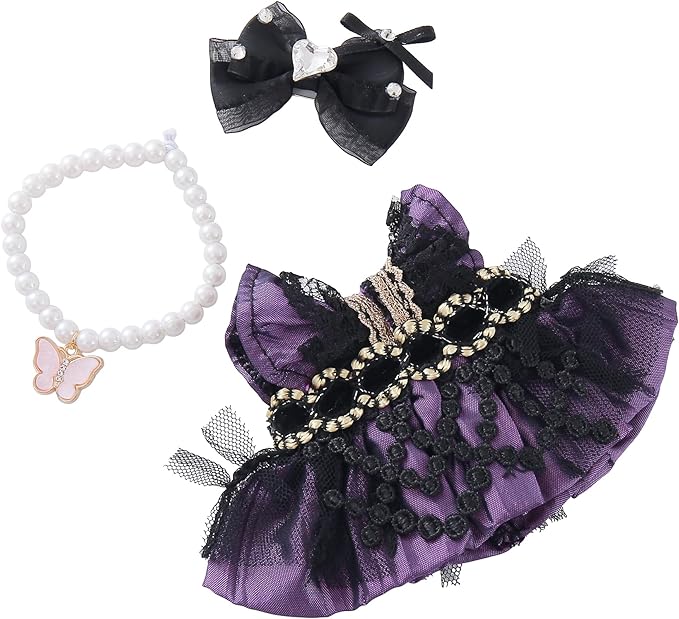 17cm Halloween Doll Clothes Set & Outfit – 3-Piece Handmade Purple Dress, Necklace and Butterfly Decor Accessories Halloween Doll Clothes, Clothes Only