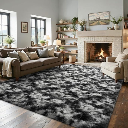 5x7 Area Rugs for Living Room, Black Plush Fluffy Shaggy Bedroom Rugs Non-Slip, Ultra Soft Carpet for Nursery Kids PlayRoom Dorm Office Indoor
