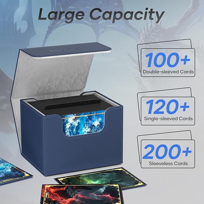 Mlikero Card Deck Box, Commander Deck Box Holds 100+ Double-Sleeved Cards with 2 Dividers, Leather Magnetic Closure Card Box Fit for MTG, TCG (Blue)