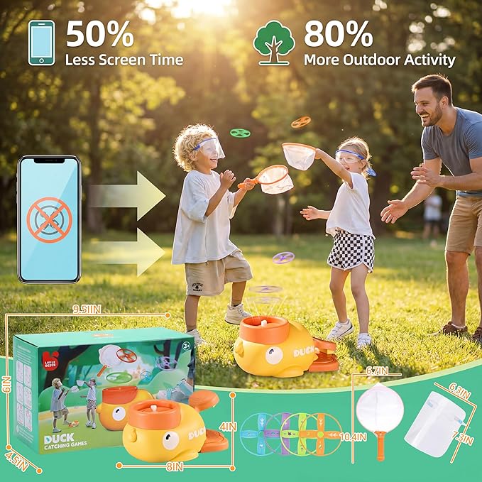 Duck Flying Disc Launcher for Kids: 12 Piece Flying Discs Launcher Throw and Chasing Catching Games - Outside Toys Kids Ages 3-5 6-8 Boys Girls Family Courtyard - Birthday Party Gift for Kids