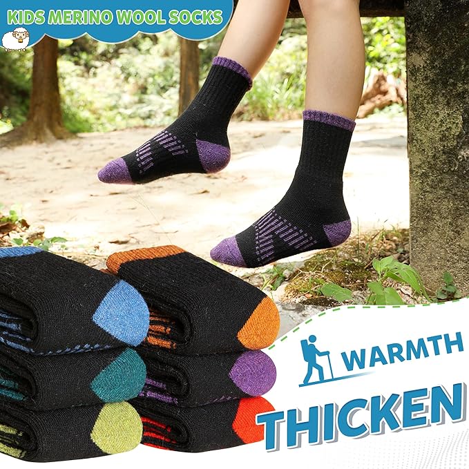 WEVIAS Kids Merino Wool Hiking Socks Boys Thermal Winter Cozy Boot Warm Cushion Socks 6 Pairs