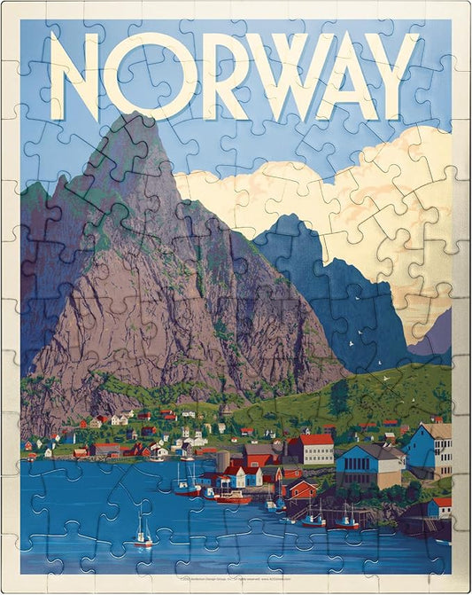 MyPuzzle Norway: The Land of Fjords, Vintage Poster - Premium 100 Piece Jigsaw Puzzle for Adults