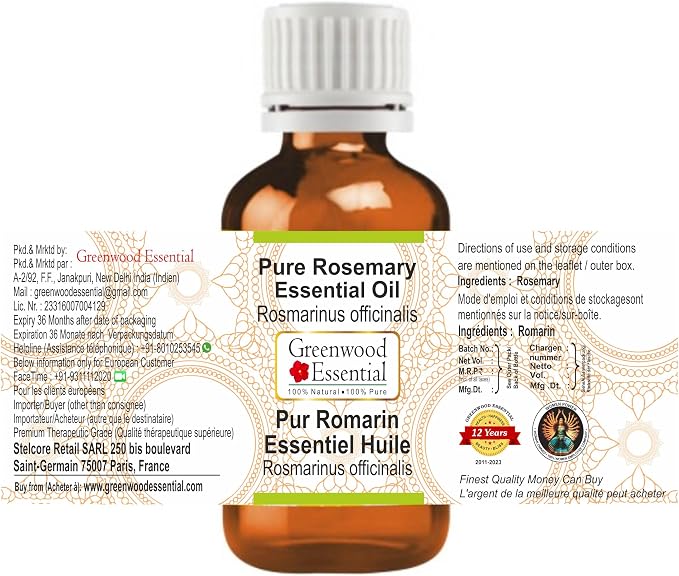 Greenwood Essential Pure Rosemary Essential Oil (Rosmarinus officinalis) Steam Distilled 30ml (1 oz)