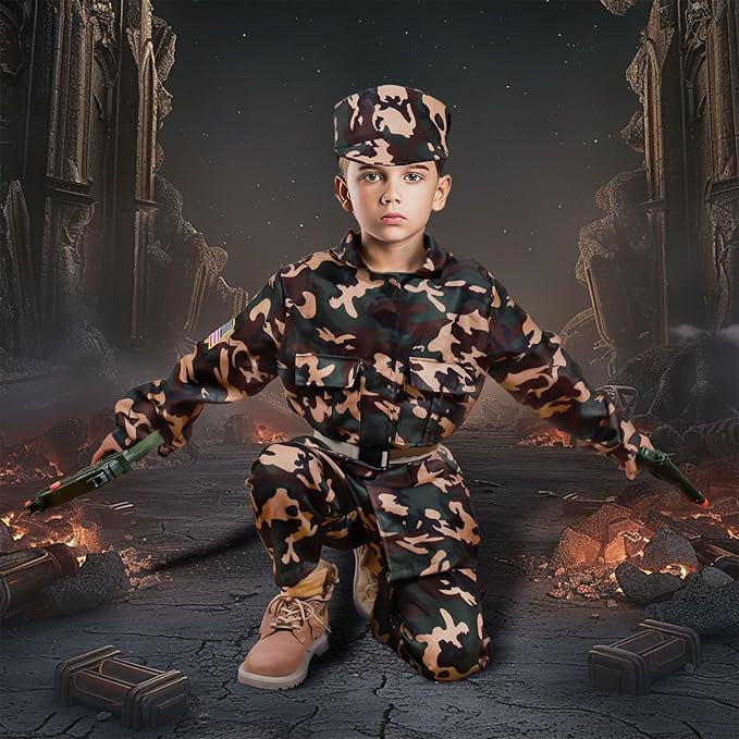 Kids Army Costume for Boys,Boys Military Soldier Costume with Army Toys, Halloween Costumes Dress Up Role Play Set