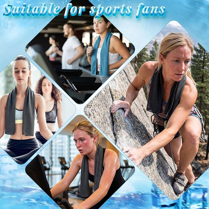 Honoson 10 Pcs Cooling Towels for Neck and Face, 47"x12" Sports Breathable Ice Towels Microfiber Chilly Sweat Rags with Portable Bottle for Gym Golf Athletes Yoga Workout Hot Weather (Dark Gray)