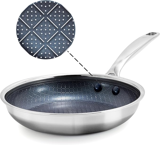 Blue Diamond Hybrid 8" Stainless Steel Nonstick Frying Pan | PFAS-Free Ceramic Nonstick Skillet, Diamond Bond Powerful Searing, Induction & All Cooktop Ready, Dishwasher and Oven Safe
