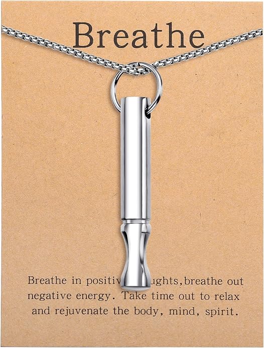 Mindfulness Breathing Necklace Stress Relief Pendant Stainless Steel Anxiety Breathe Necklace for Women Men