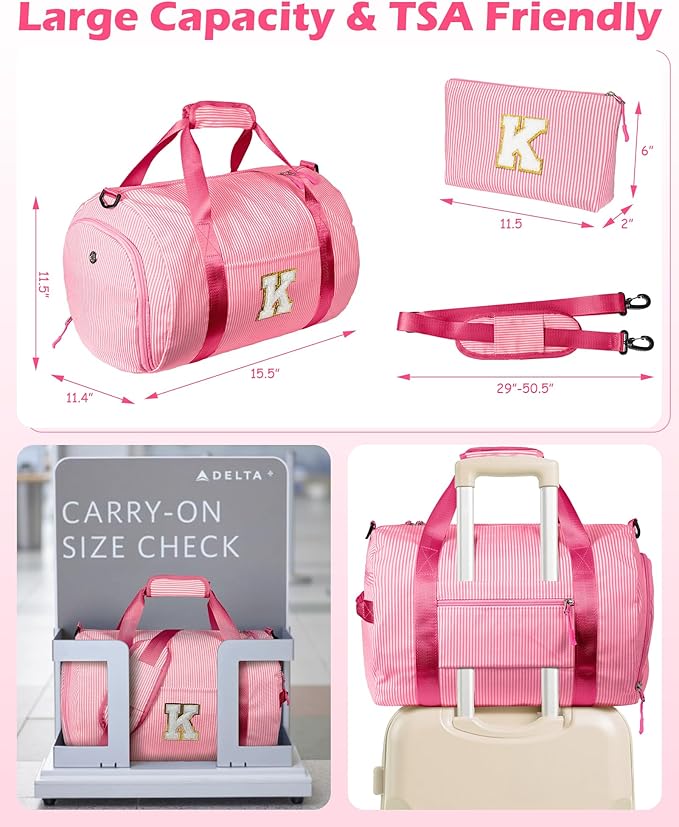 Birthday Gift for Daughter, Girls Travel Duffle Bag, Kids Initial Overnight Bags with Shoe Compartment, Personalized Weekend Bag with Makeup Pouch, Preppy Things for Preteen (Letter Z)