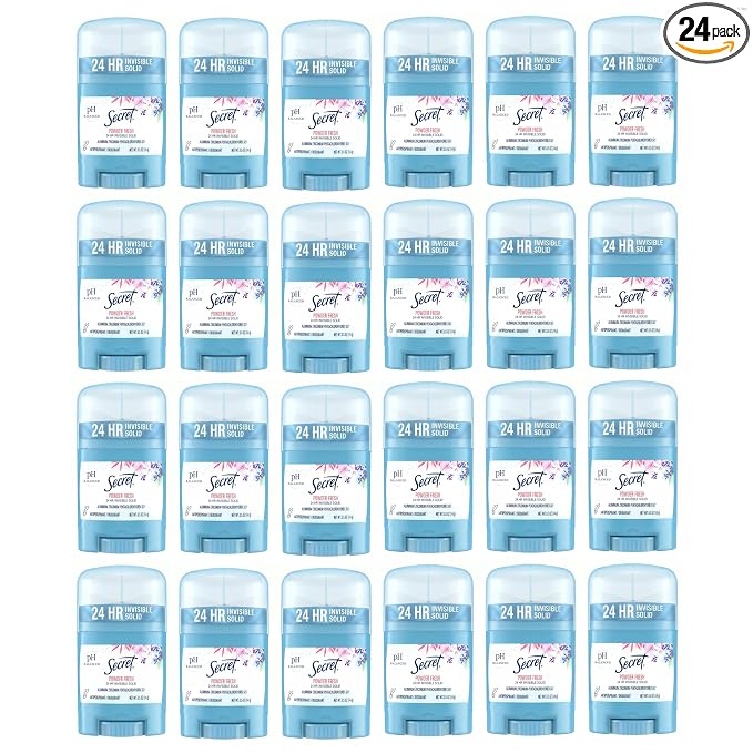 Secret Antiperspirant and Deodorant for Women, 24hr Sweat & Odor Protection, PH Balanced Protection, Gentle on Skin, Invisible Solid, Travel Size, Powder Fresh Scent, 0.5 oz (Pack of 24)
