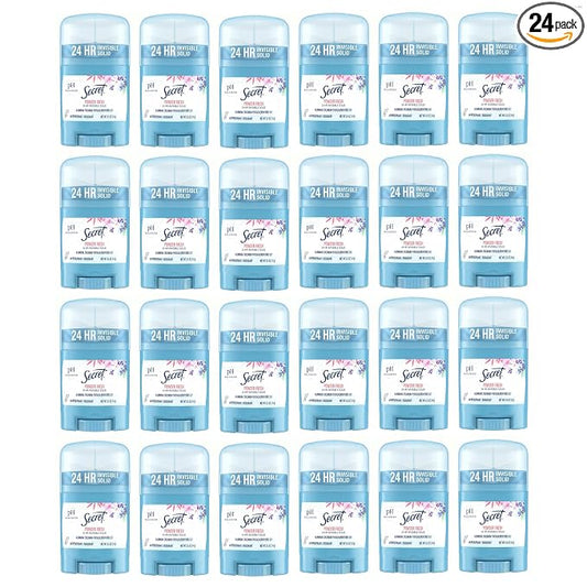 Secret Antiperspirant and Deodorant for Women, 24hr Sweat & Odor Protection, PH Balanced Protection, Gentle on Skin, Invisible Solid, Travel Size, Powder Fresh Scent, 0.5 oz (Pack of 24)
