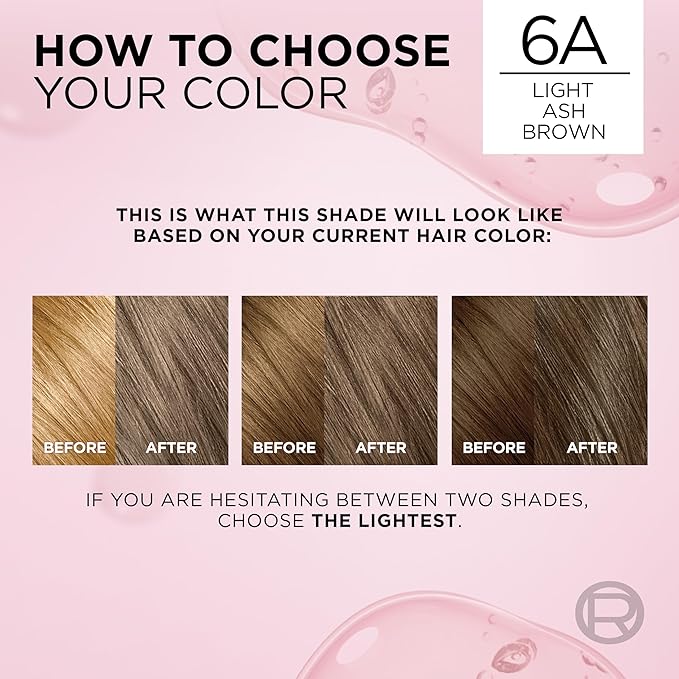 L'Oreal Paris Excellence Crème Permanent Hair Dye, Triple Care Hair Color with Hyaluronic Acid for 100% Gray Coverage, 6A Light Ash Brown, 1 Kit (Packaging May Vary)