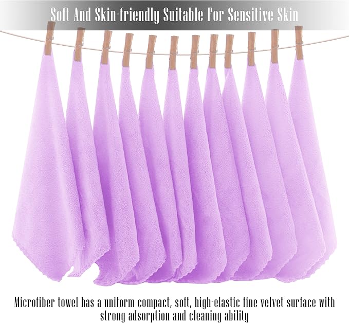 TENSTARS 12 Pack Premium Washcloths Set - Quick Drying- Soft Microfiber Coral Velvet Highly Absorbent Wash Clothes - Multipurpose Use as Bath, Spa, Facial, Fingertip Towel (Purple)