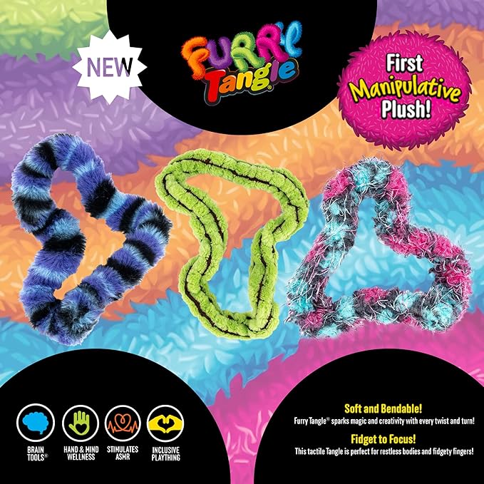 Tangle Furry Fidgets - New! Rainbow Kaleidescope - Plush Tangle Fidget Toy - Soft Colorful Plush Materials That Will Please Sensory Toy Lovers - Take Your Furry Fidget with You Everywhere!
