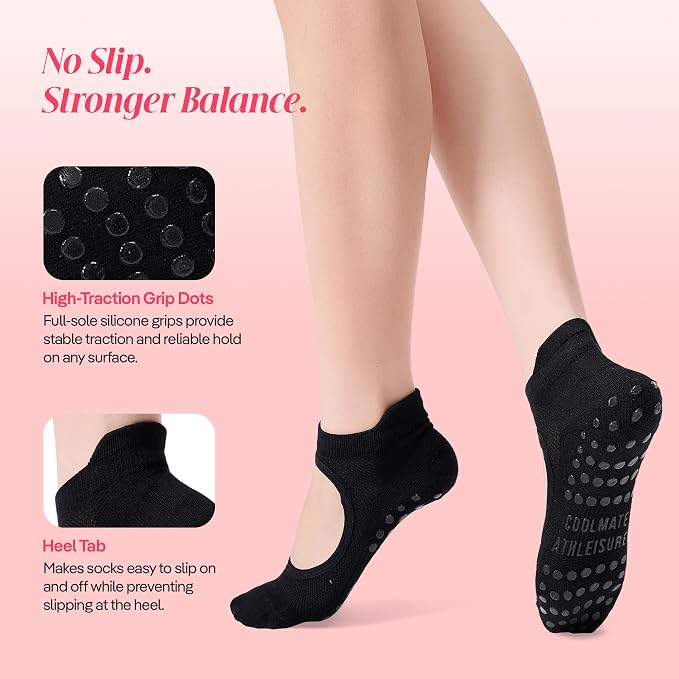 COOLMATE Pilates Socks with Grips for Women, Yoga Socks, Crew Non Slip Women for Barre, Pilates Gifts for Women