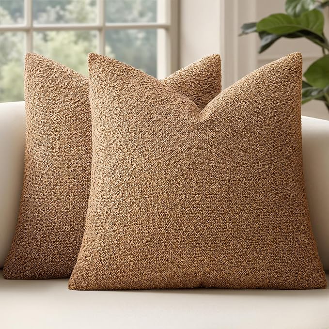 MIULEE 20x20 Decorative Lumbar Boucle Couch Pillow Covers Tobacco | Set of 2 Textured Neutral Fall Autumn Throw Pillow Covers, Accent Solid Pillowcases, Sofa Living Room Home Decor