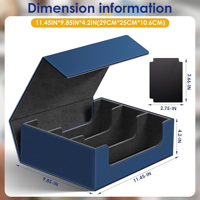 Homthy 1800+ Card Deck Case for Trading Cards, Leather Magnetic Closure Commander Card Storage Box Magic Card Holders Fit for MTG TCG and Sport Cards (Deep Blue)