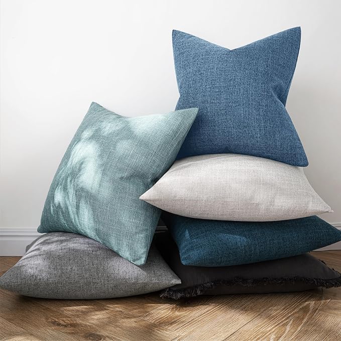 MIULEE Pack of 2 Decorative Linen Burlap Pillow Covers Farmhouse Boho Accent Pillowcases Modern Home Decor for Couch Sofa Bedroom Living Room 18x18 Inch Steel Blue