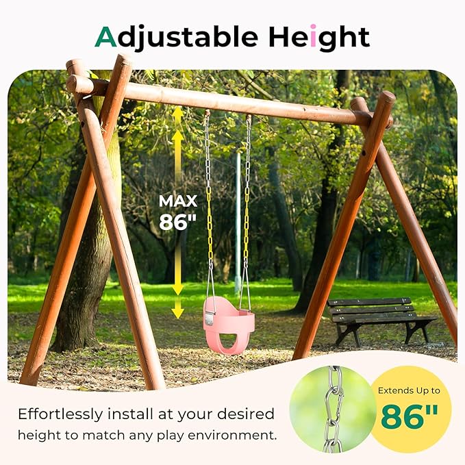 DECORLIFE Toddler Swing - High Back Full Bucket Seat for Ages 1-3, 330lb Capacity, Baby infant Swing Outdoor with Safety Design, Plastic-Coated Chains, Carabiners for Backyard, Playground, Garden-Pink