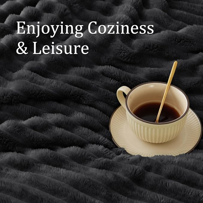 BEDELITE Ribbed Fleece Throw Blanket for Couch, Black, 50"x60" | Ultra-Soft Plush Fleece, Cozy, Warm Yet Lightweight, Ribbed Texture, Home Decor, Machine Washable, Giftable, All-Season Use