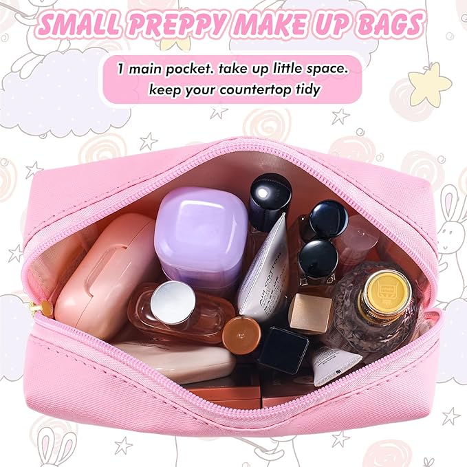 URSKYTOUS Initial Makeup Bag Personalized Cosmetic Bag with Zipper Cute Travel Toiletry Bag PU Waterproof Makeup Pouch Monogrammed Birthday Gift for Women Preppy Stuff for Teen Girls (Pink C)