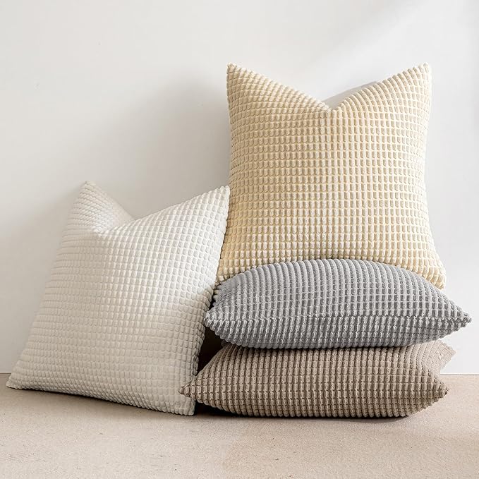 MIULEE Neutral Harmony Decorative Pillow Covers 20x20 Inch Set of 4 | Rustic Farmhouse Boho Soft Throw Pillows, Corduroy Couch Pillowcases, Nordic Home Decor for Sofa Living Room Bed