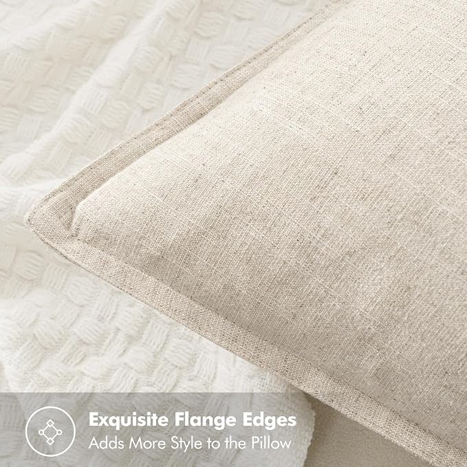 MIULEE Decorative Linen Euro Sham Pillow Covers 28x28 Inch Natural Beige | Boho Farmhouse Neutral Couch Throw Pillows for Bed, Pack of 2 Accent Modern Pillowcases, Sofa Livingroom Home Decor