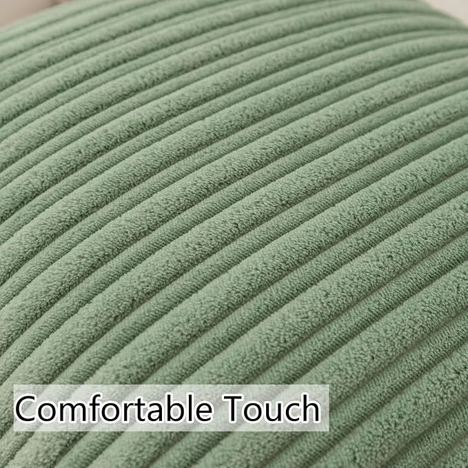 UGASA Velvet 12x20 Inch Lumbar Soft Throw Pillow Cover Farmhouse Decorative Corduroy Striped Both Sides Solid Rectangular Cushion Case for Couch Bedroom Sofa Home, 1 Piece, Sage Green