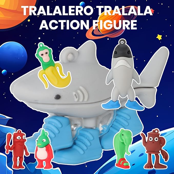 JDF® 12PCS Italian Brainrot Toys, Tralalero Tralala Action Figure, Brainrot Meme Shark Figures Toys 2.5in, Funny Animals, Unique Key Chain Decor Gifts for Fans Office Room Figurine Decorations Doll