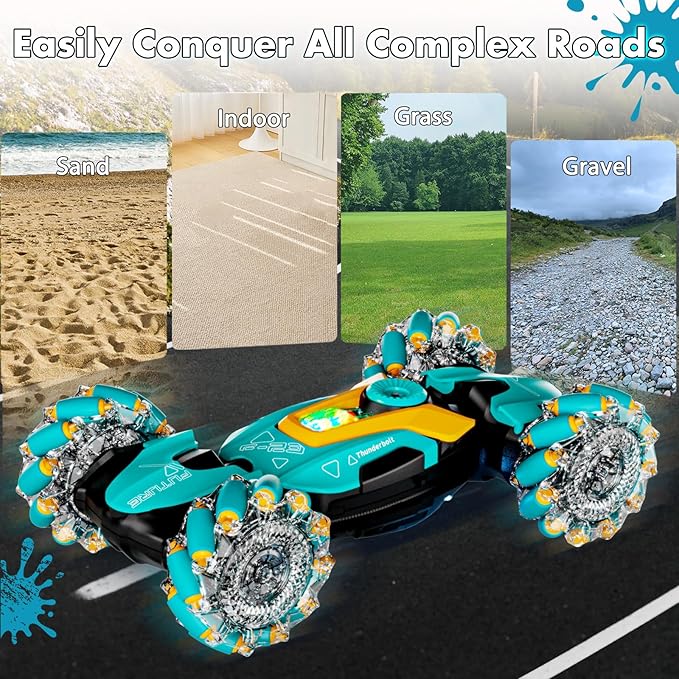 Gesture Sensing RC Stunt Car,Remote Control Car Toys for Ages 5-13,4WD All-Terrain with 360° Flips & LED Music Show,3-6 Year Old Boy Birthday Gift,Indoor/Outdoor Play & Gifts for Boys Toys Age 8-10