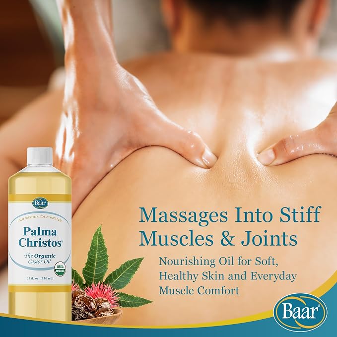 Baar Palma Christos Organic Castor Oil Products, Cold-Pressed, Hexane-Free, USDA Certified, for Skin, Hair, Massage & Castor Oil Packs, 32 oz
