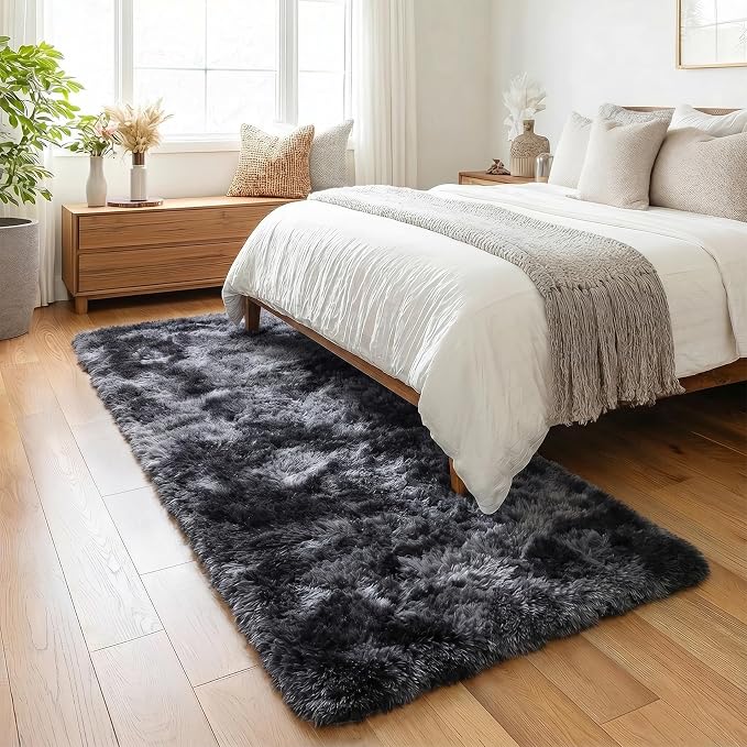 PAGISOFE Super Soft Runner Rugs for Hallway 2' x 6', Abstract Grey Fluffy Rug Home Decor Aesthetic, Plush Long Bedside Rugs, Bedroom Carpet Indoor Fluffy Shaggy Furry Throw Rug for Teen Dorm Nursery