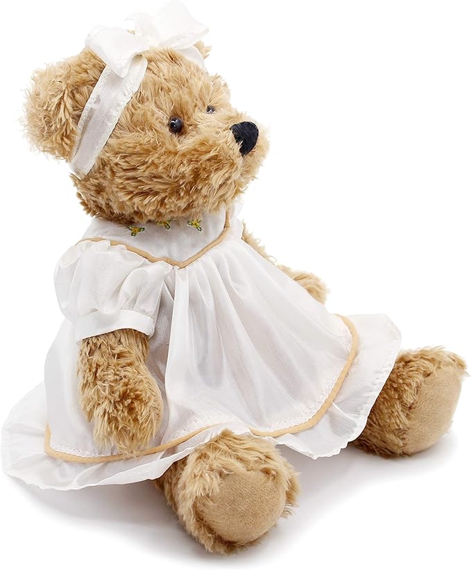 Oitscute Small Baby Teddy Bear with Cloth Cute Stuffed Animal Soft Plush Toy 10" (White Sleepwear)